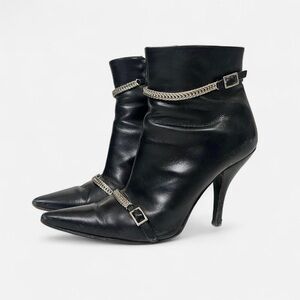 BCBGMaxAzria Black Heeled Boots with Silver Chains